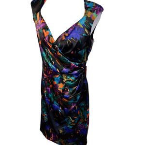 London Style Womens Dress Rear Zip Open Shoulder Black Floral Multicolor Dress